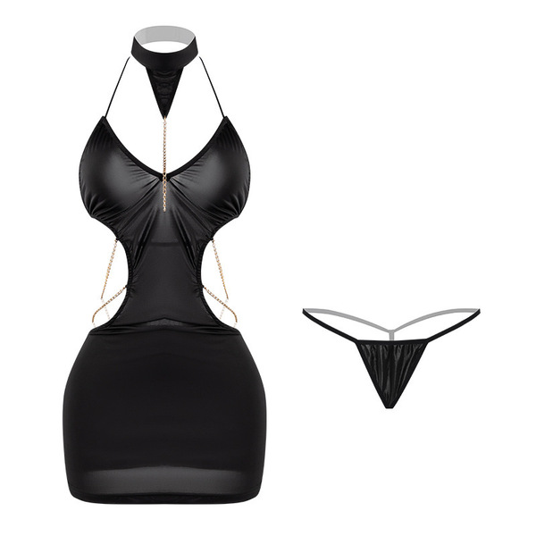 Mannyan sexy deep v sleepwear set - womens halter neck short skirt nightclub outfit, secretary style lingerie