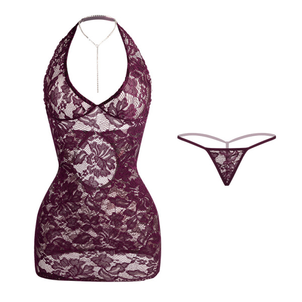 Mannyan sexy lace bodysuit for women - deep v neck sheer bodycon skirt, ol secretary costume in burgundy with matching thong