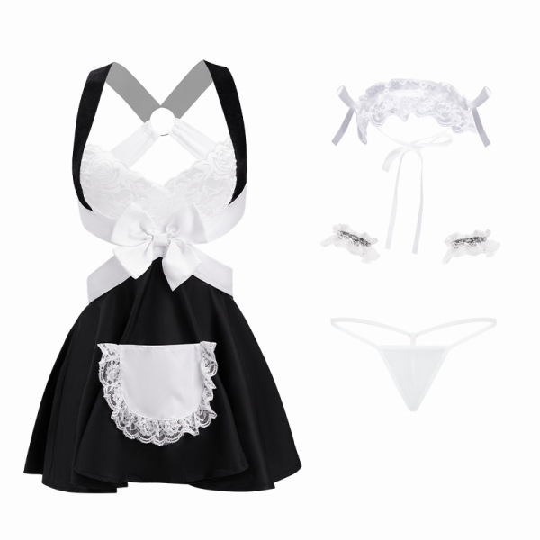 Mannyan sexy maid costume set with split skirt, lace details, and matching accessories for role play.