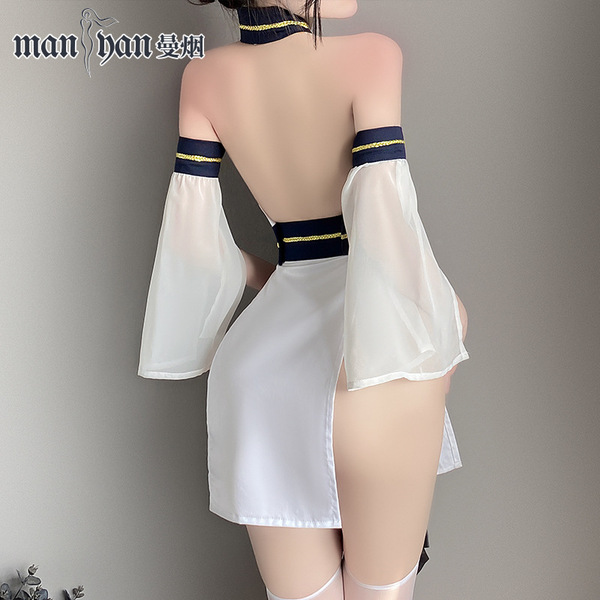 Sexy oriental kimono lingerie set - japanese-inspired split neck cross-back costume outfit for women