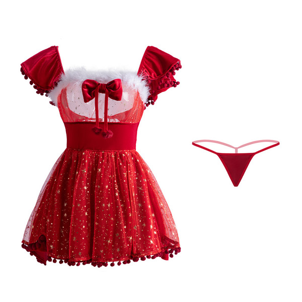 Mannyan sexy new year lingerie set - sparkling mesh halter dress with adjustable ties for women, festive red design featuring...