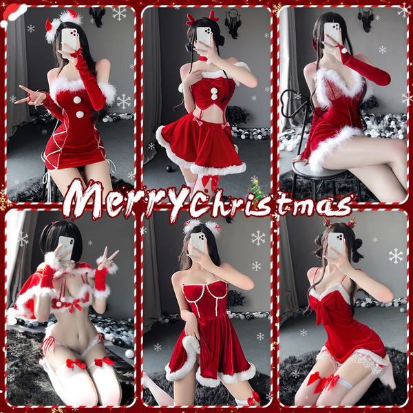 Mannyan new year lingerie set - pure & tempting sleep dress, sexy uniform style christmas costume kit featuring festive red o...