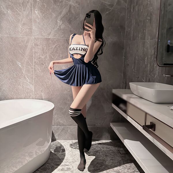 Mannye qing pure & tempting jk uniform lingerie set featuring a crop top with mazing text and pleated skirt, perfect for cosp...