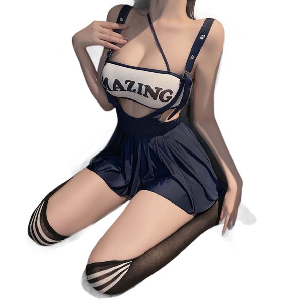 Mannye qing pure & tempting jk uniform lingerie set featuring a daring crop top with azing text and pleated skirt, perfect fo...