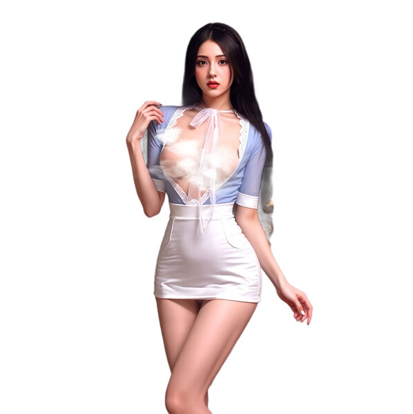 Mannyqing pure & tempting lingerie set featuring sheer lace bodice and white mini skirt, perfect for nightclub performances a...