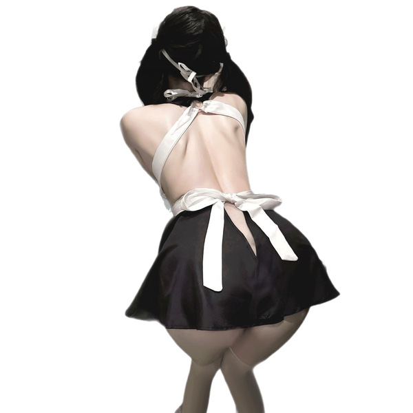 Sexy lace backless split skirt uniform with bow detail, perfect for a daring maid look.