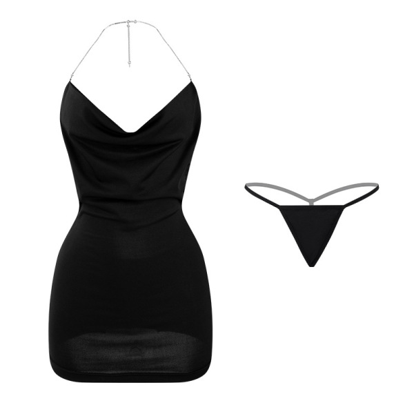 Black off-shoulder bodycon mini dress with matching thong lingerie set, perfect for sexy nightclub looks.