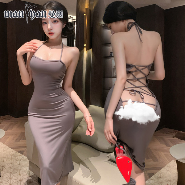Maman yanan seductive lace bodysuit dress - tight cross-strap backless mini dress for mature women, stylish and elegant desig...