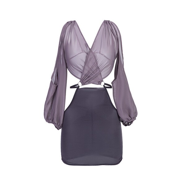 Manyan sexy lace bodysuit: sheer office uniform dress with backless design & side-slit waist accent.