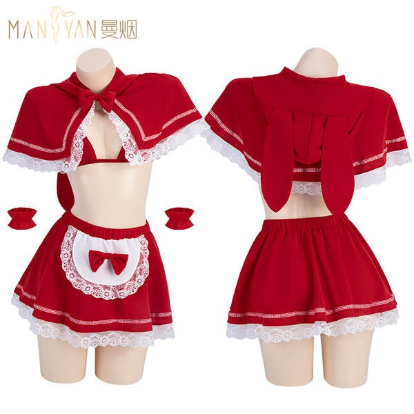 Manyan new year lingerie set - sexy plush sleep dress & costume outfit, one-piece erotic nightwear for women