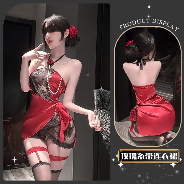 Rose Lace Lingerie Set - Sensual Sheer Romantic Underwear for Women, Pure Desire Erotic Intimate Wear - Man Yi Xiao Gui ~ [Includes T-shirt]