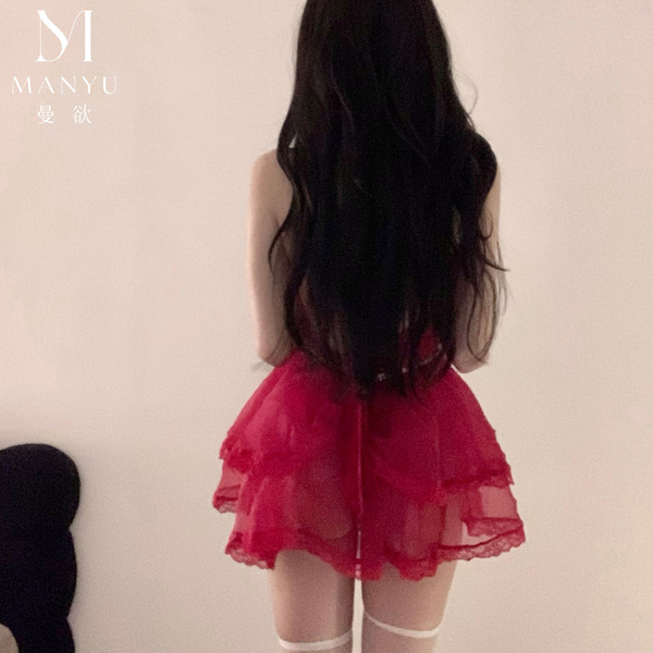 Sexy red tutu sleep dress with sheer fabric, perfect for festive holiday nightwear.