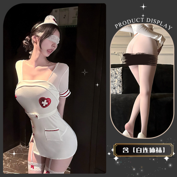 Pure Temptation Nurse Costume Lingerie Set - Sexy Cosplay Underwear for Adults - Cute potato protector~ + white bodysuit