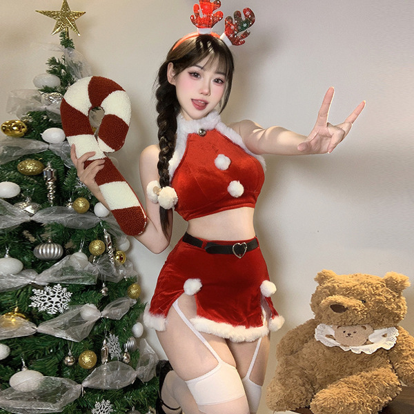 Sexy christmas-themed lingerie set featuring reindeer antlers and candy cane accents, perfect for festive occasions. limited ...