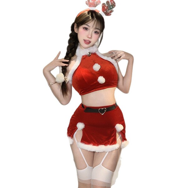 Sexy christmas-themed lingerie set featuring festive red and white colors, perfect for holiday celebrations. limited edition ...