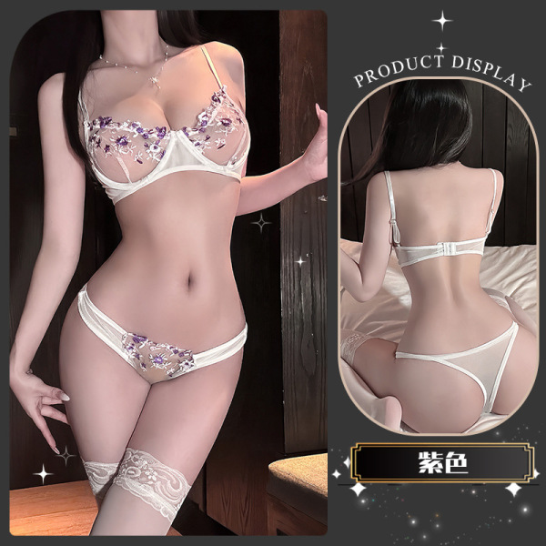 Qingshe Floral Lace Nursing Bra - Sexy Sheer Push-Up Underwire Lingerie for Women, Pure & Tempting Style - The remnants of the hibiscus are scattered in purple.