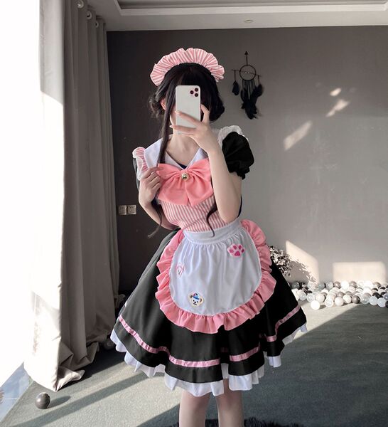 Maid Costume Cosplay Dress - Cute Anime Cat Girl Lolita Outfit for Women - Milk bear, kitten, black maid