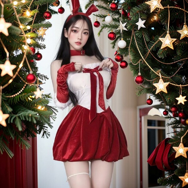 Mimoo christmas bunny costume - sexy new year party outfit, cosplay & lingerie dress for festive performances, featuring fest...