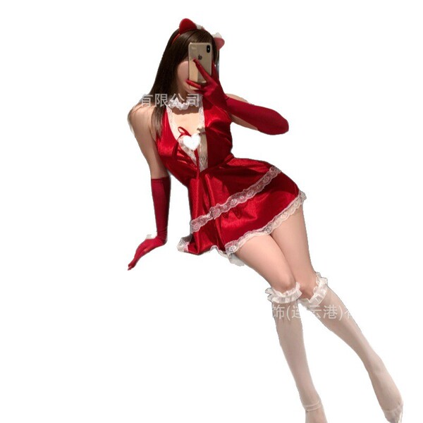 Sexy mina new year scarlet night slip dress with bare-back design and v-neck, perfect for festive sleepwear.