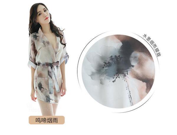 Passion Youmei Butterfly Lingerie Set for Women – Sheer Chiffon Kimono Robe & Sexy Sleep Dress, Wholesale Factory Direct - Crying in the Misty Rain