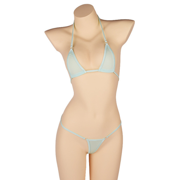 Sexy Lace Bondage Lingerie Set for Women – Ice Silk Sheer Bikini Bra & Panty Outfit - Mint blue...