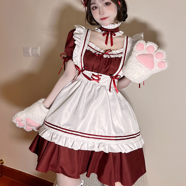 Miracle nikki cosplay maid dress - japanese soft lolita anime dress for women, plus size costume set featuring a charming red...