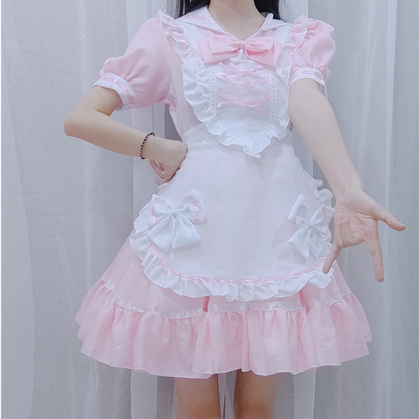 Miracle nikki cosplay maid dress - sweet lolita travel collection outfit for women, featuring a charming pink and white desig...