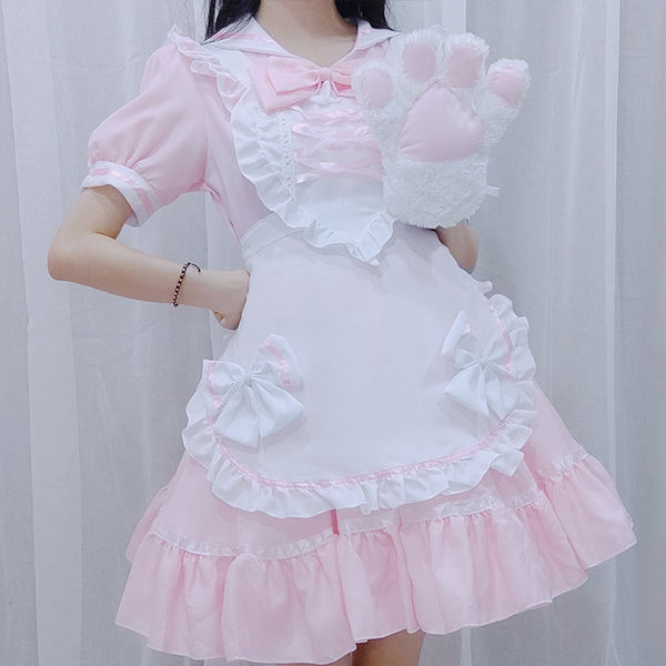 Miracle nikki cosplay maid dress - sweet lolita travel collection outfit for women, featuring a charming pink dress with ruff...