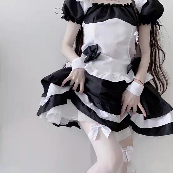 Miracle nikki maid costume dress - lolita cosplay outfit for women & crossplay enthusiasts, featuring black and white ruffled...