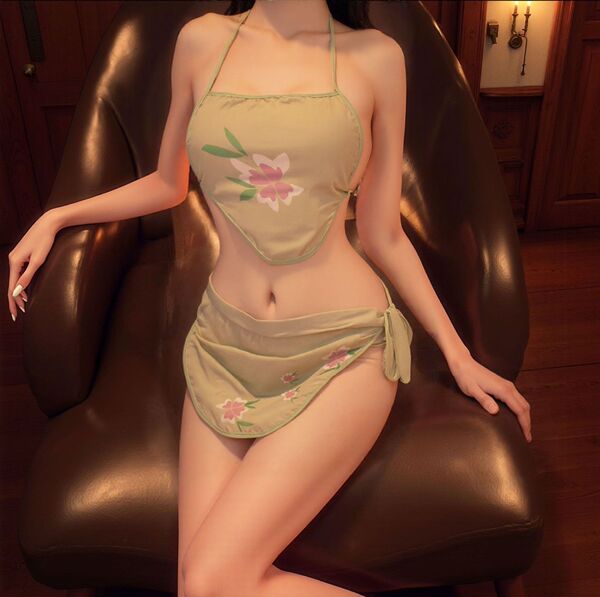 Misty night chinese-style seductive hanfu lingerie set – sexy embroidered doudou, featuring floral designs, perfect for intim...