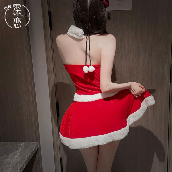 Misty romance christmas lingerie set featuring a cute fuzzy sexy slip dress with matching nightwear, perfect for holiday part...