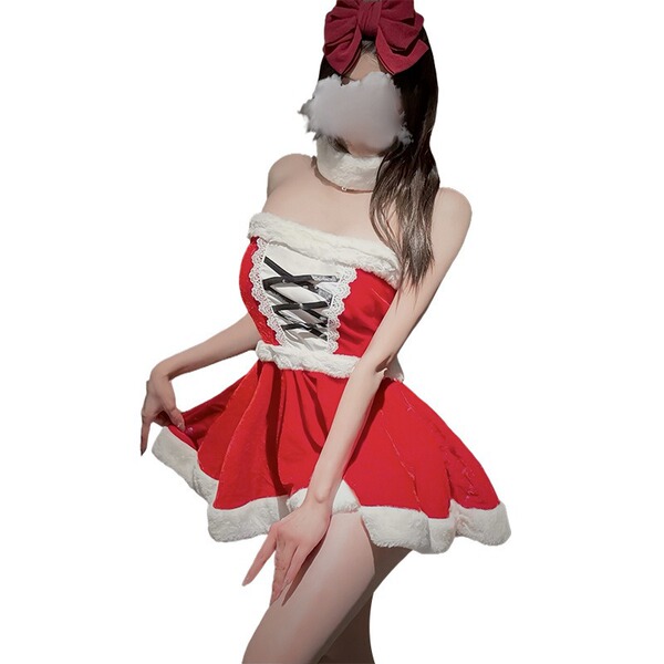 Misty romance christmas lingerie set featuring a cute fuzzy sexy slip dress with lace detailing and matching nightwear, perfe...