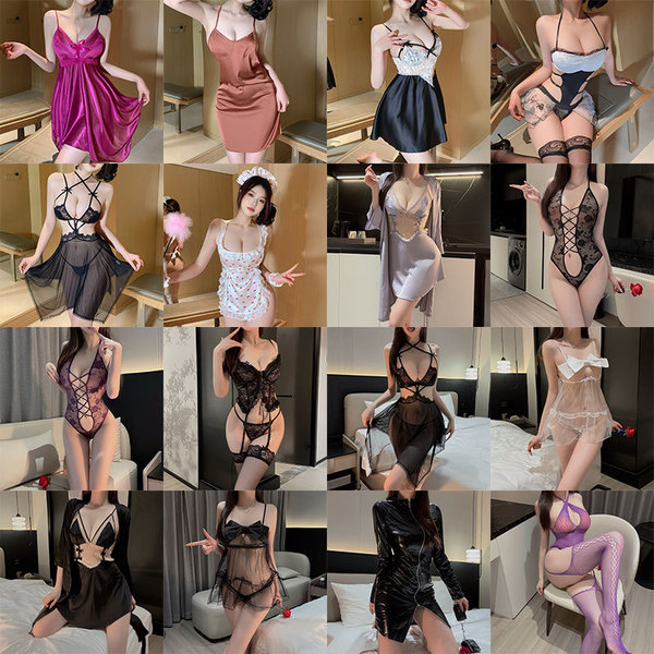 A collection of misty romance lingerie sets featuring sexy secretary and flight attendant outfits, including bodycon sleep dr...