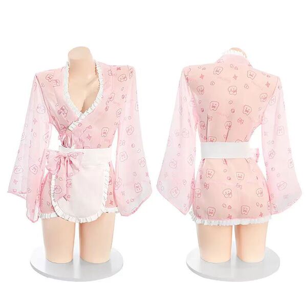 Mizhilan sexy lingerie bunny maid costume - japanese kawaii pure-temptation kimono robe with rabbit print