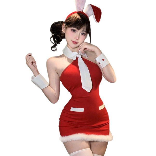 Sexy bunny-themed dress with red and white colors, perfect for role play outfits or new year celebrations.