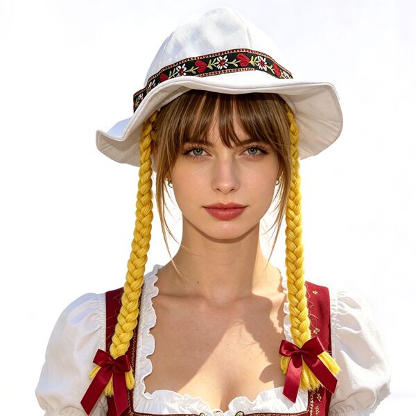 Munich oktoberfest hat featuring bavarian design, with braided hair style and festive embroidery, perfect for beer festival o...