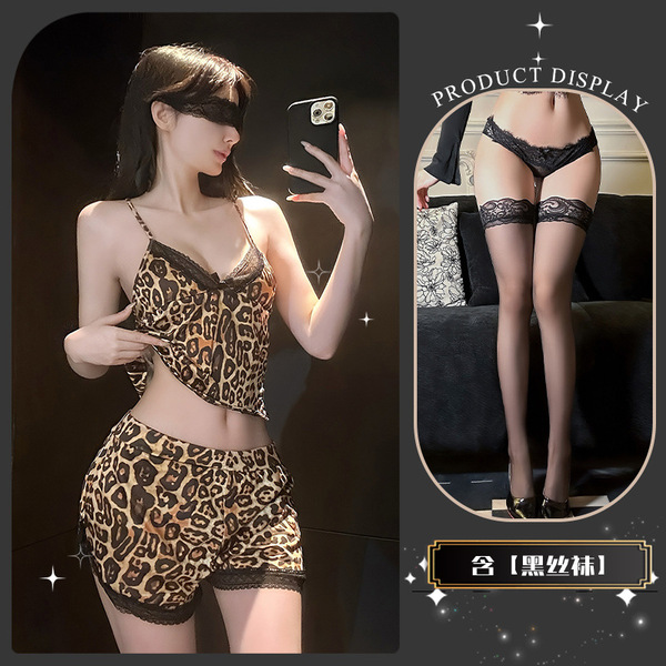 Leopard Print Lingerie Set for Women – Luxury Lace Matching Sleepwear & Sensual Nightwear - Mushroom bits + black stockings