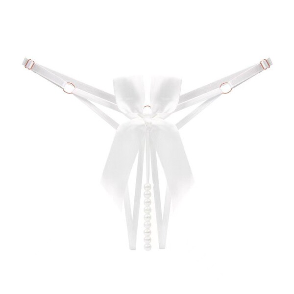 Glowing Cloud Lace Thong - Sexy Pearl-Embellished Sheer Open-Crotch Bikini for Women, Sultry & Alluring - N29 White
