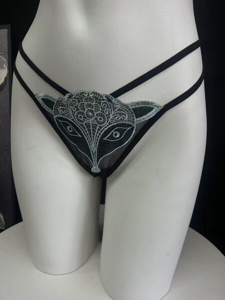 2026 Fox Embroidery Lace Mesh Bikini Panties – Sexy Cotton Antibacterial Briefs with Sheer Cutouts & Crisscross Back - N78