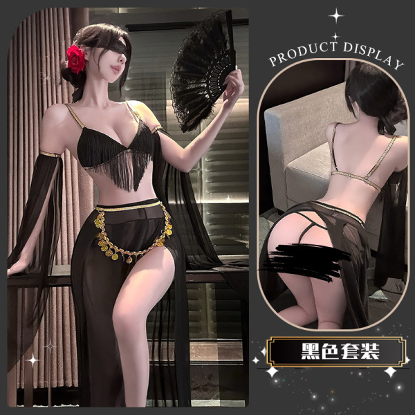 Elegant Women's Sensual Lingerie Set – Exotic-Style Erotic Intimate Wear for Couples - Juri Maiko ~ [Tassel bodice + sequined skirt + sleeves + thong]