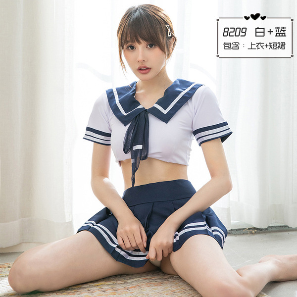 Japanese-Style Student Uniform Lingerie Set with Bow - Sexy Role Play Costume for Women - Navy Blue Suit [High Quality]