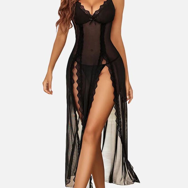 V-neck backless lace sleep set featuring sexy mesh print camisole with matching shorts, perfect for women seeking elegant des...