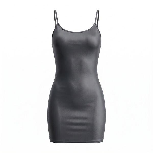 Black satin backless nightdress with thin straps, elegant and seductive sleepwear for passionate nights.