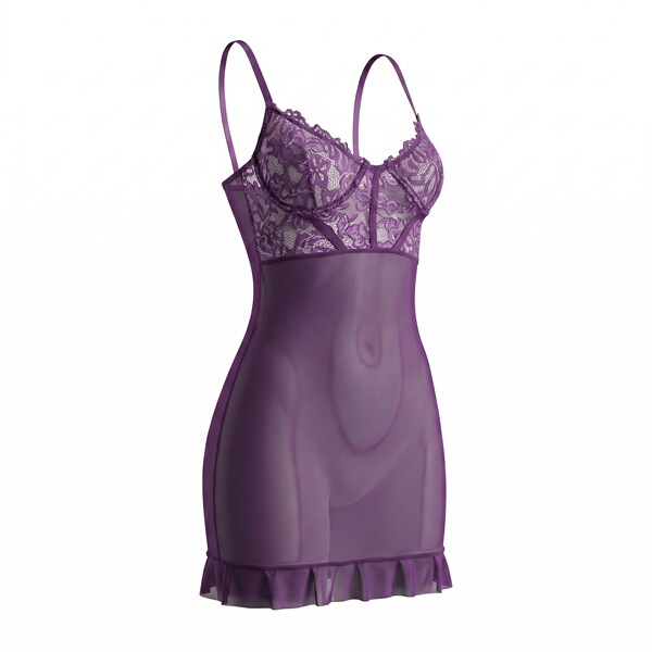 Night silk sensual lace sheer dress - wire-free irregular mesh camisole bodycon sleep gown with delicate lace details and sof...
