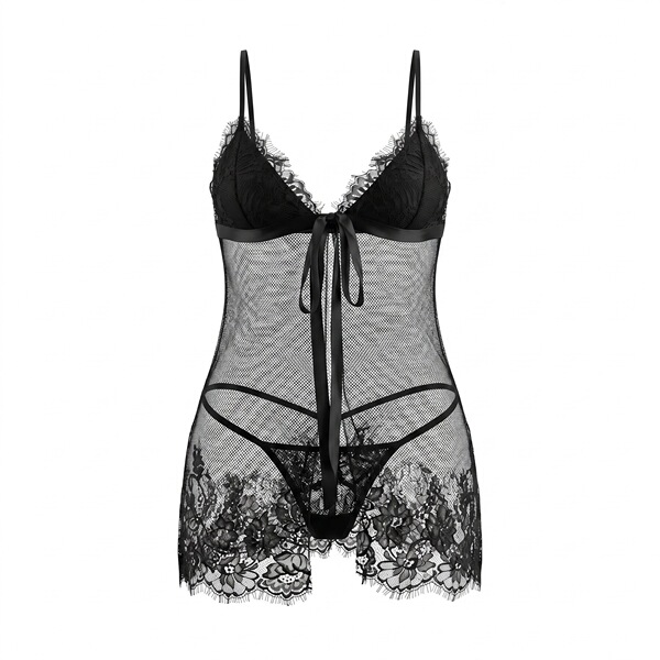 Night silk sensual lace sleepwear - sheer transparent temptation nightdress with push-up design