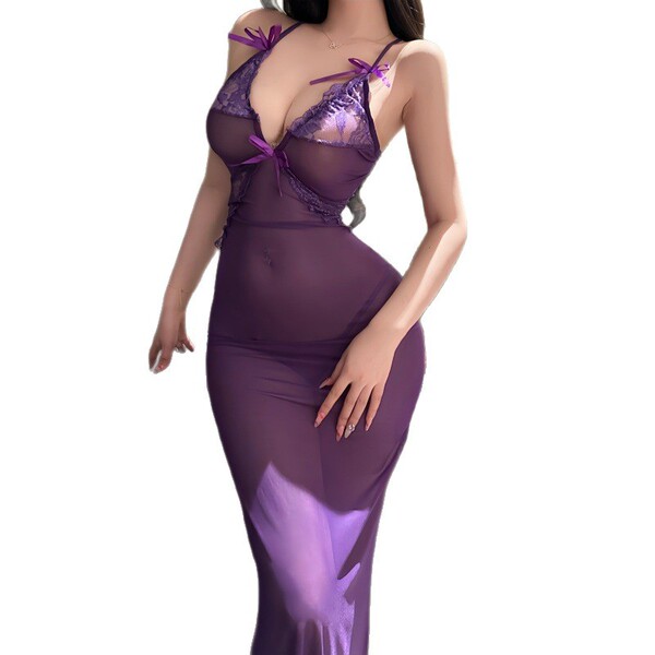 Purple sheer lace bodycon mini dress with bow details, perfect for transitioning from office to club.