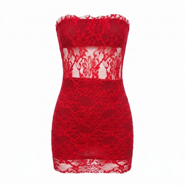 Red lace bodysuit with sheer mesh skirt - nightsigh seductive lingerie sleepwear set for women
