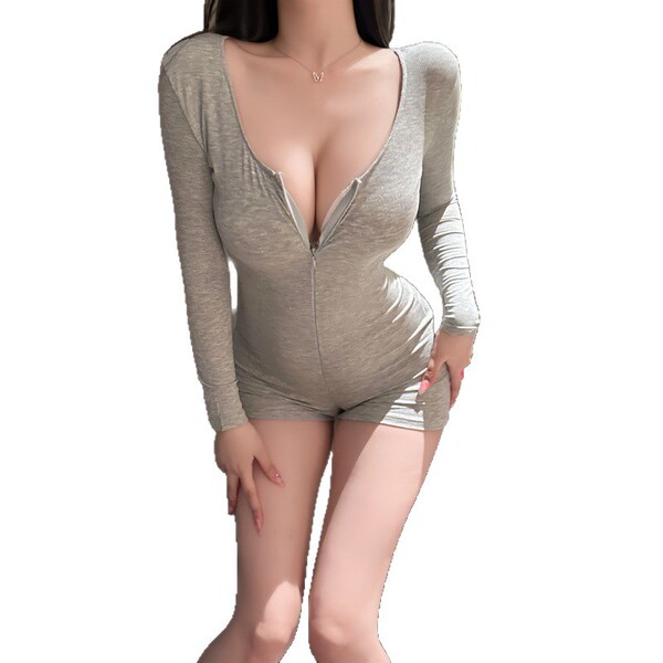 Woman wearing nightsigh sexy lace lingerie set with built-in pads, featuring a deep v-neck and open-crotch design for stylish...