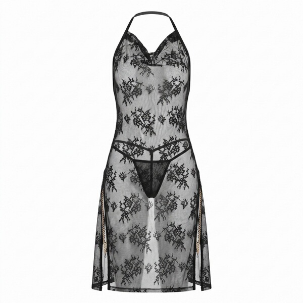 Nightsiyese lace cami dress - seductive pure-yu sleepwear, featuring intricate lace patterns and side slits for a sexy allure...
