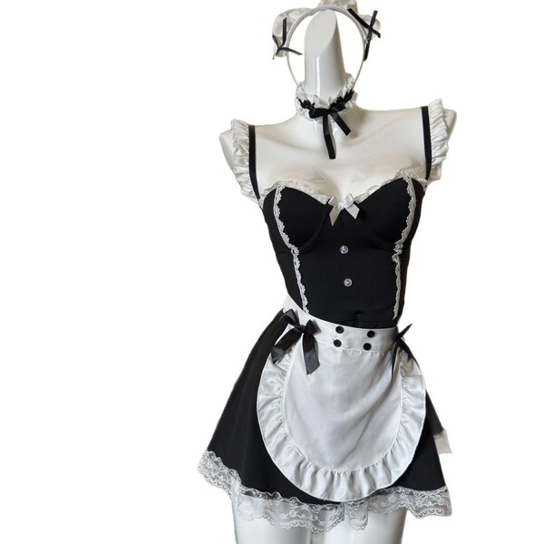 Sexy maid costume set featuring nightyiiai plus size design with underwire push-up bra and matching sleepwear, perfect for th...